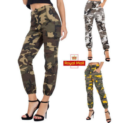 

New Womens High Waist Camouflage Joggers Trousers Ladies Casual Camo Cargo Pants