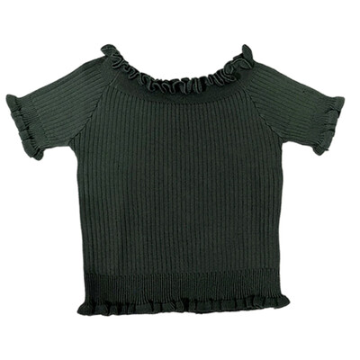 

Top Women Summer Sexy Casual Off-shoulder Ruffled Slim Fit Short Sleeve Knitwear