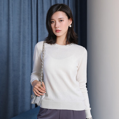 

QIANMUCHUN Womens round neck cashmere sweater Fashion Soft 5784