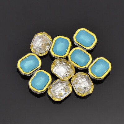 

Sew on Rhinestone Taiwan Acrylic Golden Plated Garment Accessories Rectangle SkyBlue 14x12x65mm Hole 1mm