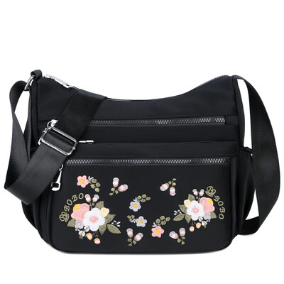 

Oblique satchel womens canvas Oxford cloth embroidered flower nylon bag with middle - aged mothers bag