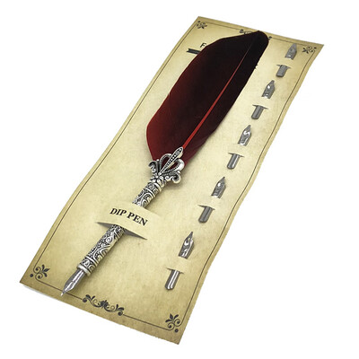 

Creative Feather Pen Set Feather Quill Pen Calligraphy Set Feather Ballpoint Ink Dip Pen With 5pcs Nibs
