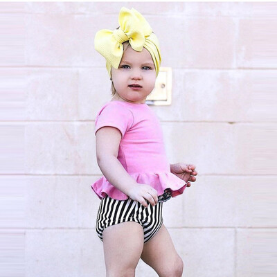 

Toddler Baby Kids Girls Short Sleeve Striped T shirt Tops Clothes Outfits
