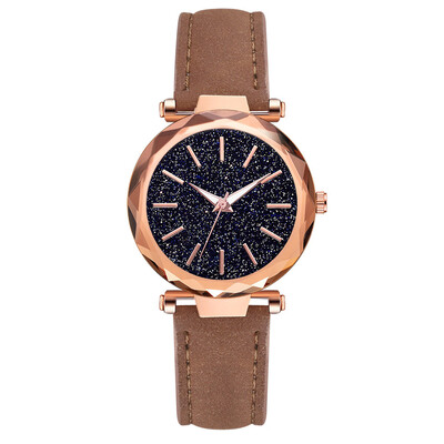 

Womens quartz watch rose gold frame starry dial decorative female student