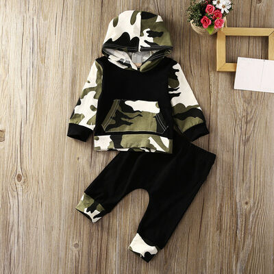 

USA Casual Toddler Baby Kids Boy Camo Hooded Tops Pants 2Pcs Outfits Set Clothes