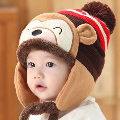 

New Baby Toddler Winter Warm Monkey Beanie Hat Earflap Knitted Cap Girl Boy Kids