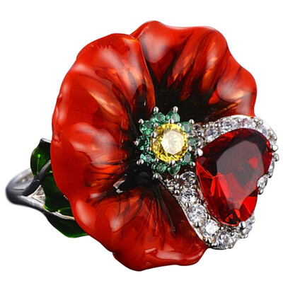 

Women Fashion Rose Flower Ring For Women Ruby Gemstone Ring