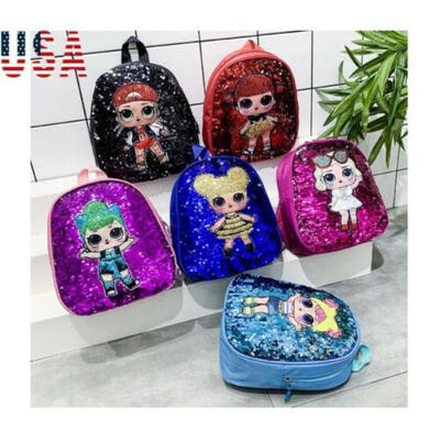 

US Women Girls Cartoon Sequin Fluffy Backpack Plush School Bag Handbag Children