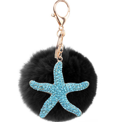 

Jewelry fashion keychain diamond cartoon sea star keychain gift rex rabbit fur plush ball