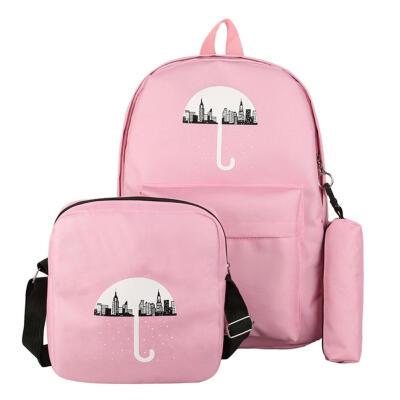 

3pcsSet Umbrella School Bag Teenage Girl Canvas Backpack Composite Bookbag