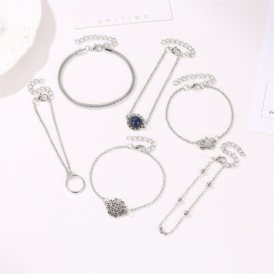 

Simple Style Silver Plated Charm Bracelet Set Jewelry Gift Bohemian Bracelet 6 Pieces Set