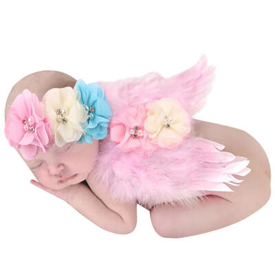 

Babys Girls Feather Angel Wings Lace Flower Hairband Newborn Photo Props