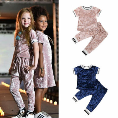 

UK Toddler Kids Baby Girl Velvet Clothes T-shirt Top Pants Outfit Sets Tracksuit