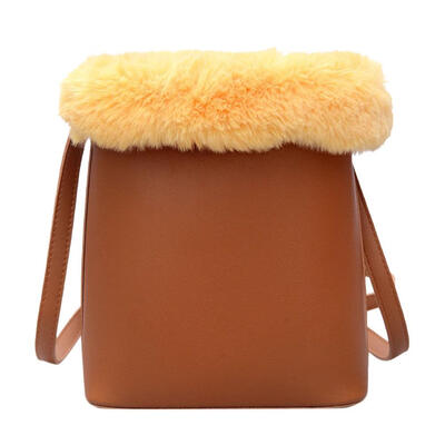 

Women Stitching PU Fur Shoulder Handbags Small Sling Bucket Crossbody Bags