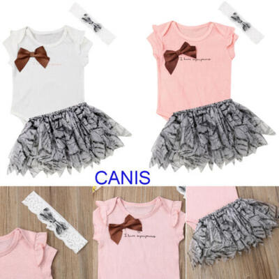

3PCS Newborn Baby Girls Clothes Romper JumpsuitTutu SkirtHeadband Outfit Set