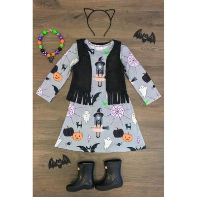 

Halloween Toddler Kids Baby Girls Cartoon Long Sleeve Dress Casual Clothes