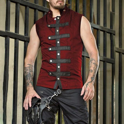 

Vintage Medieval Shirts Mens Vest Buttons Renaissance Sleeveless Costume Coats