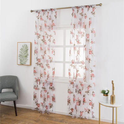 

Washable Flowers Sheer Voile Tulle Curtains Living Bedroom Windows Drapes