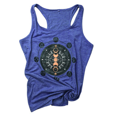 

Women Sexy Round Neck Sleeveless Sun Moon Print Shirt Camisole T-Shirt Short Vest