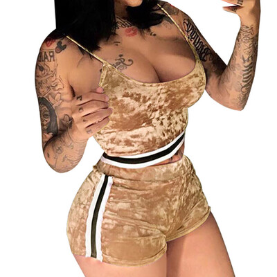 

Roseonmyhand Women Fashion Velvet Tops Short Pants Split 2 Piece Set Casual Casual Outfit