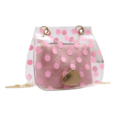 

2pcsset Dot Print Clear Shoulder Handbags PVC Women Chain Crossbody Clutch