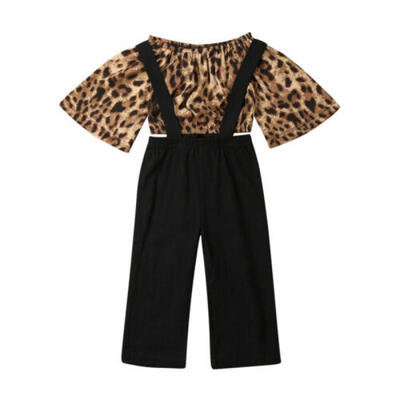 

Toddlers Baby Girl 2PCS Autumn Clothes Set Leopard TopsBib Pants Cotton Outfit