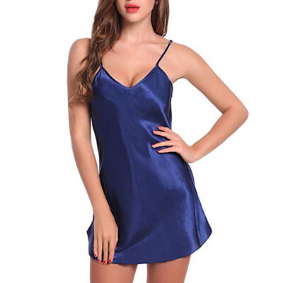 

UK Ladies Women Satin Silk Nightdress Lingerie Sleepwear Dress Robe Nightie Gown