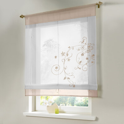 

Toponeto Newest Roman Blinds Embroidery Tulle Short Shade Pastoral Room Window Curtain