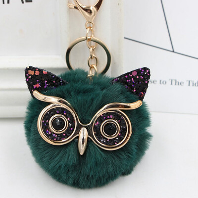 

Women Owl Faux Rabbit Fur Fluffy Key chain Key Ring Pompom Ball Pendant Cute