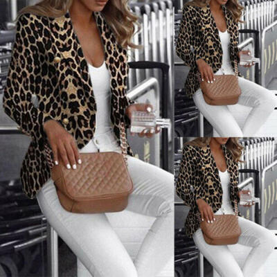 

US Leopard Jacket Women Sweater Top Warm Casual Winter Cardigan Long Sleeve Coat