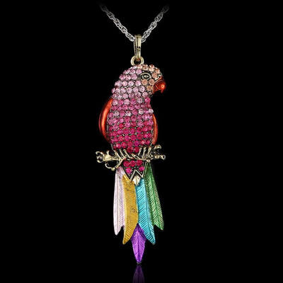

Rinhoo Vintage Long Jewelry Fashion Sweater Necklace Bird Exquisite Colourful Enamel Crystal Animal Parrot Women Elegant Jewelry
