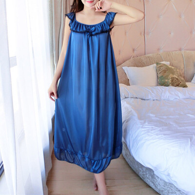 

Women Sleeveless Round Neck Pajama Solid Sleepwear Loose Home Summer Sexy Dress