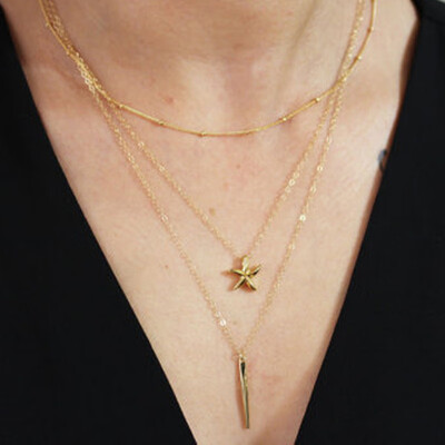 

AliExpress explosions European&American style new personality simple fashion starfish metal rod multi-layer necklace