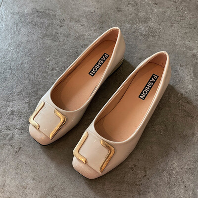 

Square buckle thick documentary shoes womens summer Korean version of shallow flat-bottomed evening fairy wind grandma pouring sh