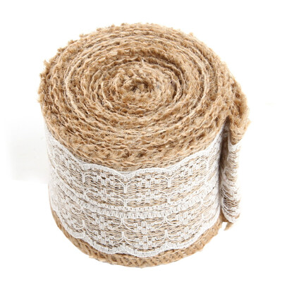 

Burlap Natural Hessian Ribbon With Lace Trim Edge Wedding Rustic Vintage