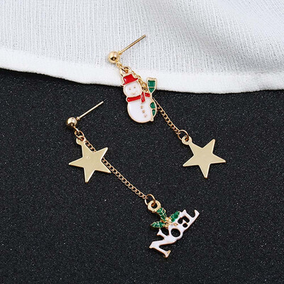 

Fashion Christmas Ornaments Pentagram Christmas Snowman Christmas Tree Asymmetry Long Earrings