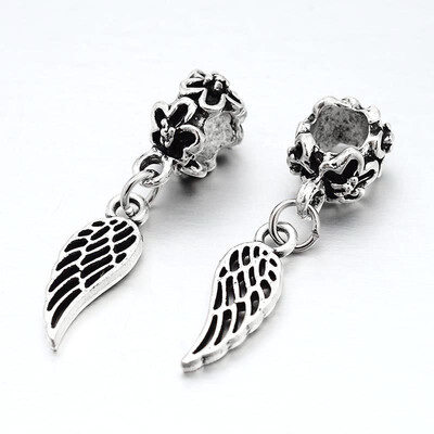 

Wing Alloy European Dangle Beads Large Hole Pendants Antique Silver 32mm Hole 455mm Dangle 18x62mm