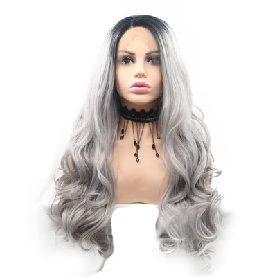 

Amazing Star Lace Frontal Wig Curly Wave Wigs 1Bt Gray Color Side Part Synthetic Hair Half Hand Tied Wig with Baby Hair