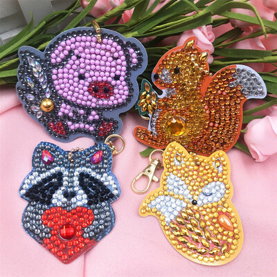 

YIWULA4Pcs DIY Toy Animal 5D Diamond Painting KeyRing Key Chain Pendant Gift