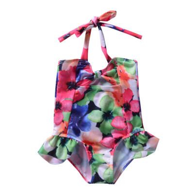 

Girls Sleeveless Floral Print One-Piece Swimsuit Kids Cute Bowknot Rompers