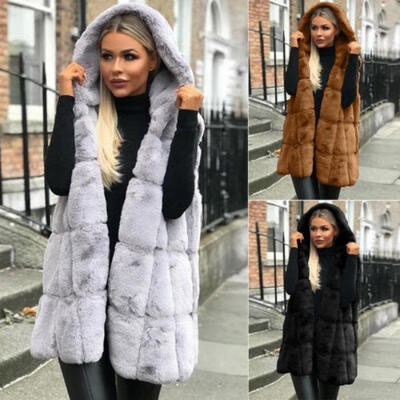 

Women Lady Winter Warm Thicken Fleece Fur Waistcoat Jacket Hooded Sleeveless Overcoat