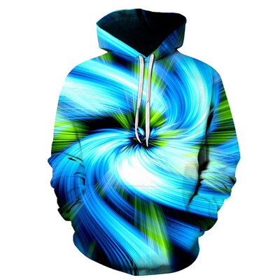 

Toponeto Mens Creative Casual 3D Geometric Dizzy Print Long Sleeve Hooded Sweater Coat