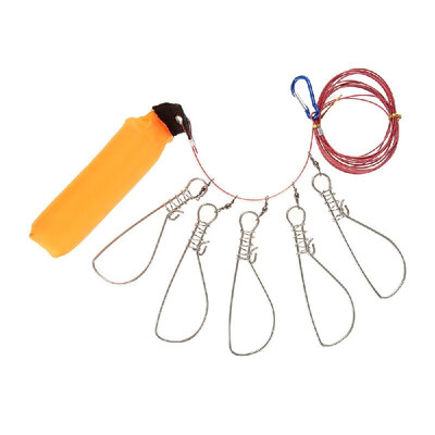 

Stainless Steel Fishing Stringer Fish Lock 5 Snaps Lanyard Rope Cord with Float Fishing Tackle Tool Accessories