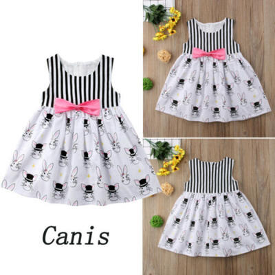 

Toddler Kids Baby Girls Sleeveless Stripe Bow-Knot Easter Bunny Dress Sundress