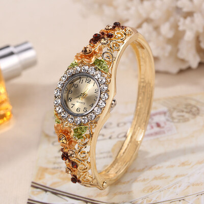 

Explosion retro cloisonne 3D flower open womens wrist watch ladies fashion luxury bracelet quartz watch