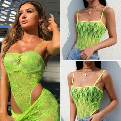 

Women Full Lace Hollow Bodysuit Lingerie Sleeveless Stretch Leotard Jumpsuit Top