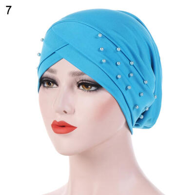

Women Beads Elastic Turban Hat Muslim Cancer Chemo Cap Hijab Head Wrap
