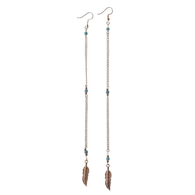

Fashion Long Bohemia Ethnic Turquoise Beads Alloy Feather Drop Earrings