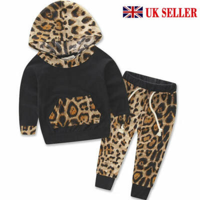 

2pcs Newborn Kid Baby Girl Leopard print Clothes TopsPants Tracksuit Outfits UK