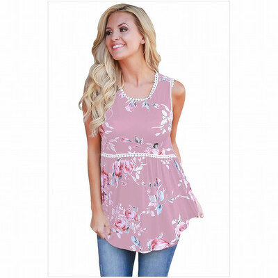 

Multi-color optional round neck sleeveless floral print hem top